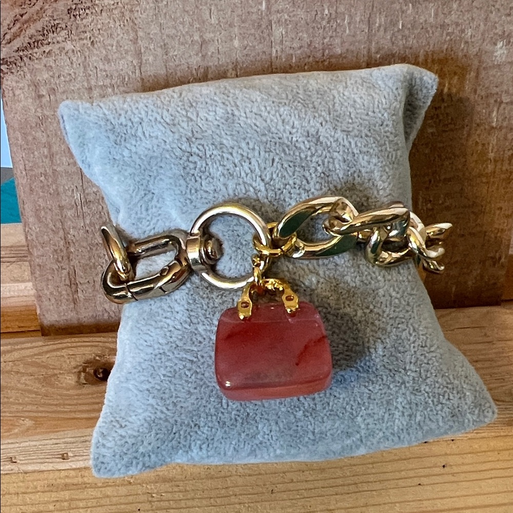 Chunky Chain Bracelet with Strawberry Quartz Purse Charm - Picture 2 of 4